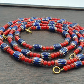 Antique Vintage Venetian White Heart And Blue Chevron Trade Beads Necklace W1